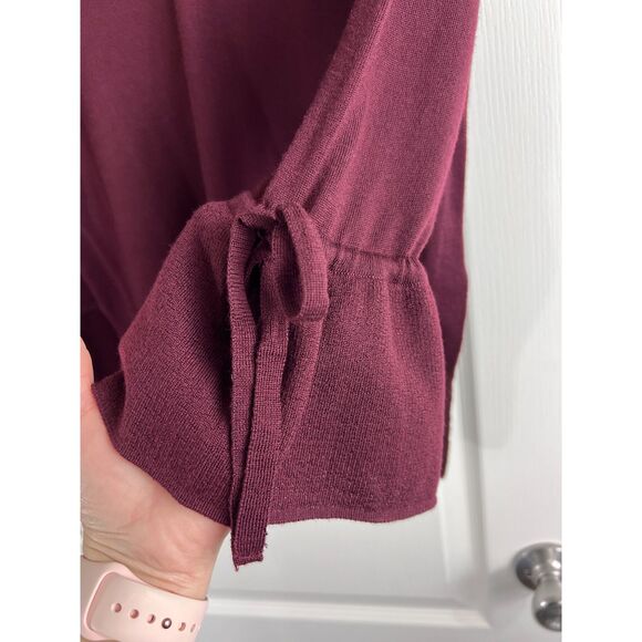 J Crew Women's Merino Wool V-Neck Sweater Drawstring Sleeves Cabernet Size XS - Picture 3 of 12